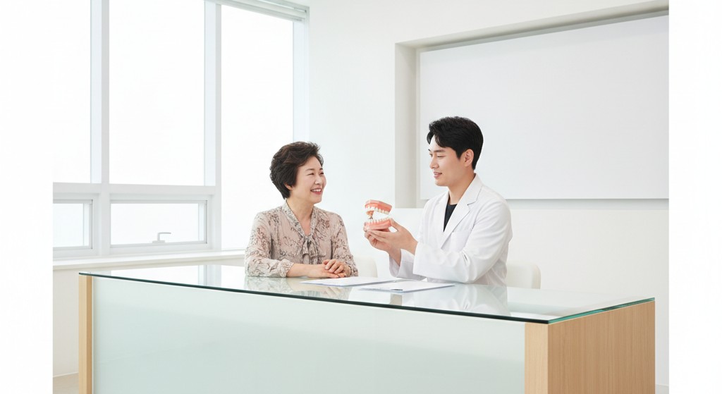 치아 교정으로 지대치 각도 수정한 뒤 부분 틀니 맞추기